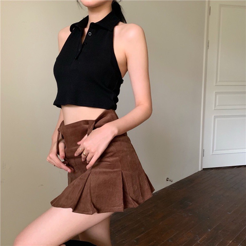 Áo Thun Cổ Trụ Croptop Phối Nút Trendy