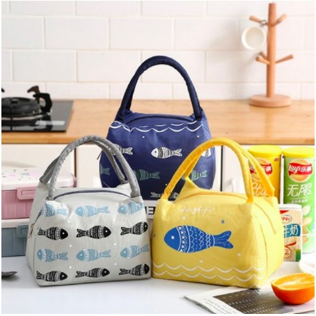 Túi Đựng Cơm Hoạ Tiết Cá / Hoa Bản Ngang (24x16x16cm)