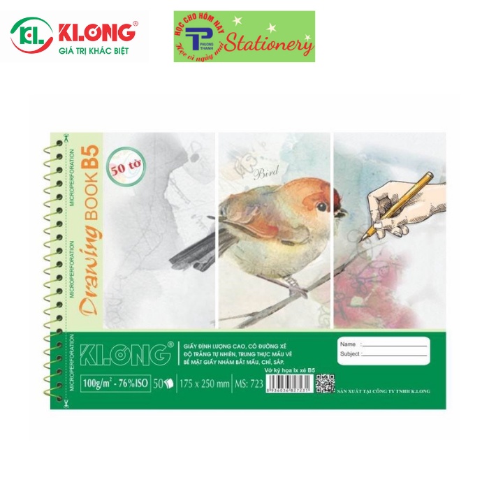 Vở vẽ ký họa lò xo xé Klong khổ B5 100/76 50 tờ; MS: 723