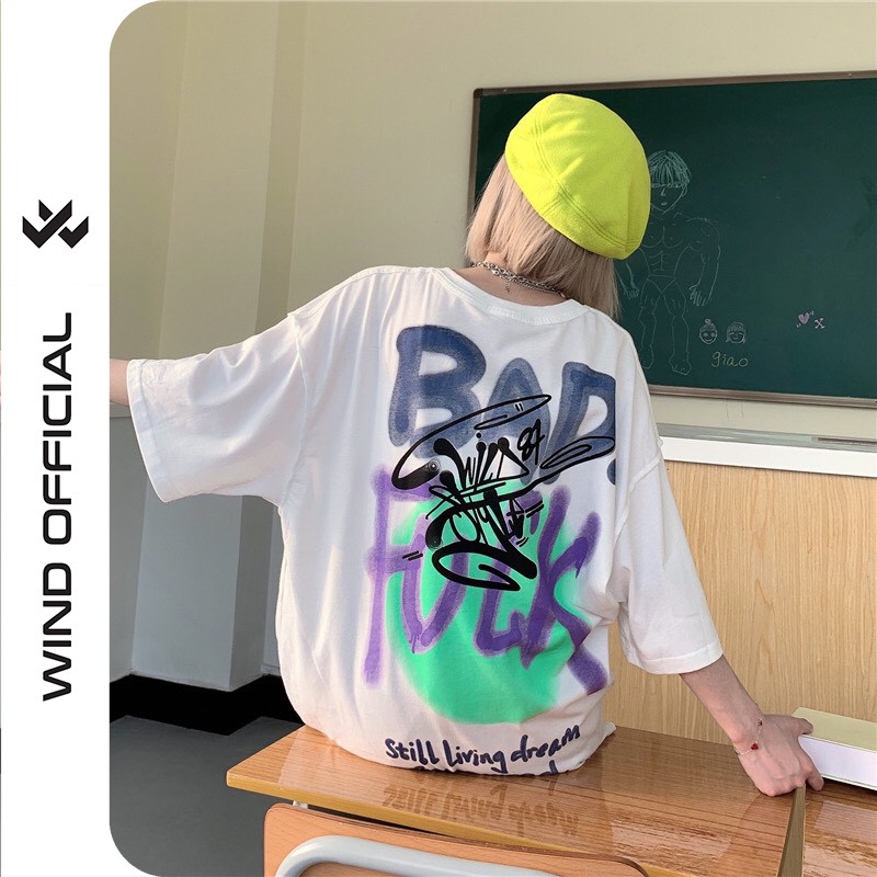 Áo thun tay lỡ Wind phông unisex form rộng BadFuck nam nữ oversize cotton ulzzang | BigBuy360 - bigbuy360.vn