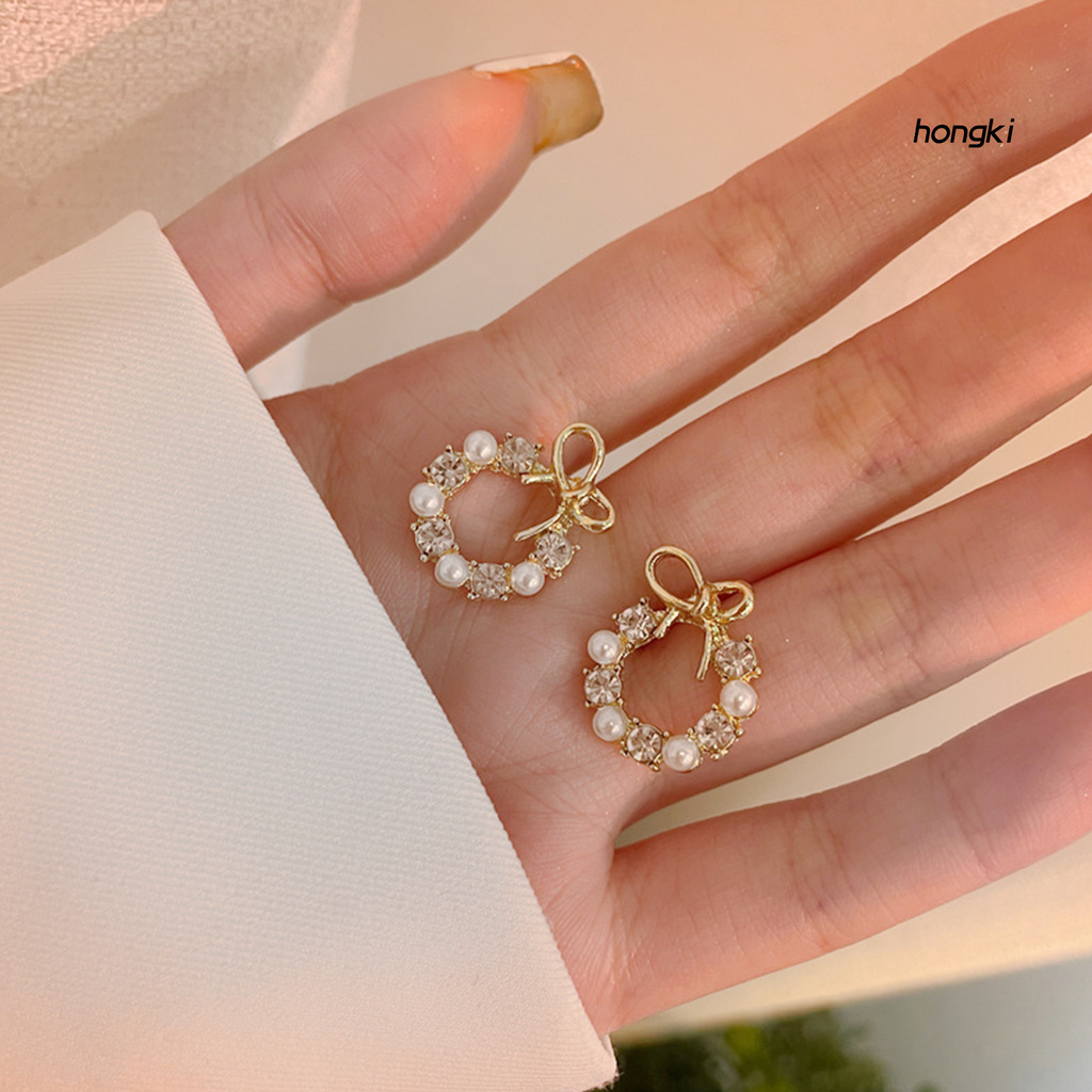 Đôi Khuyên Tai Hình Nơ Đính Ngọc Trai Xinh Xắn