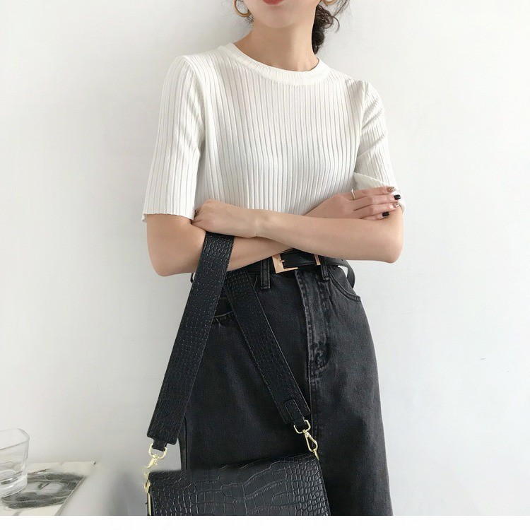 Áo Len Tăm Cộc Tay SANJOLI nữ tay ngắn cổ tròn kiểu Ulzzang Hàn Quốc Thiết kế Dáng Basic AO024 | BigBuy360 - bigbuy360.vn