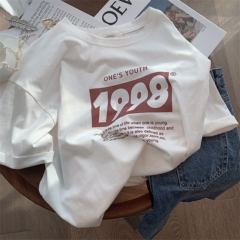 Áo thun 1998 áo phông tay lỡ form rộng unisex 38-65kg nam nữ phong cách Ullzang