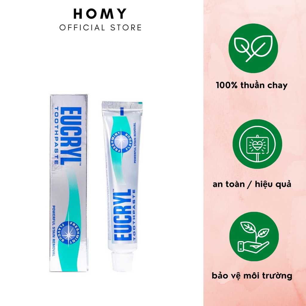 Kem đánh răng tẩy trắng Eucryl Toothpaste 62g giúp loại bỏ mảng bám làm răng trắng sáng