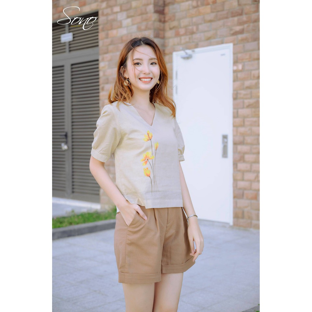 Sono - Áo Kiểu Chất liệu Linen Tơ Hàng Thiết Kế Họa Tiết Vẽ Tay