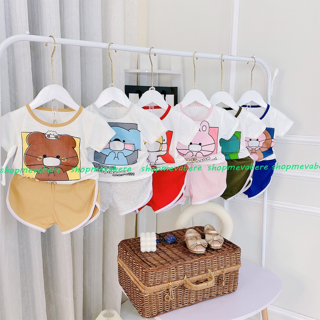 Bộ cộc tay nhiều màu hình ngộ nghĩnh cho bé trai bé gái 5-15kg, vải cotton mềm mịn - BO64