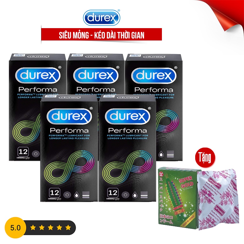Bao Cao Su DUREX PERFORMA( Hộp 12 Bao )- Dòng Bcs Kéo Dài Thời Gian Yêu Có Nhiều Gel Bôi Trơn Kích Thích