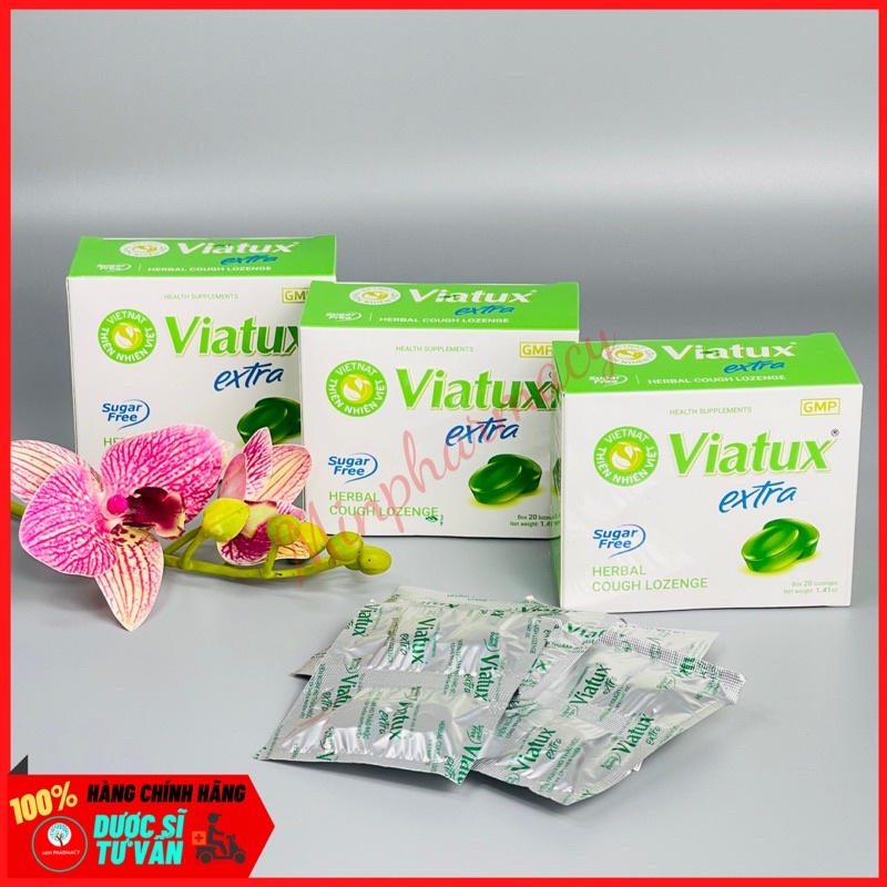 Viên Ngậm Giảm Ho Thảo Mộc VIATUX Extra  không đường (Hộp 20 Viên) - Minpharmacy