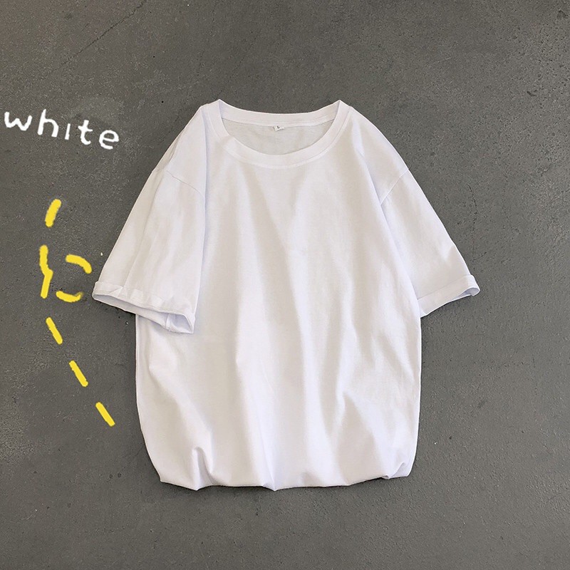 Áo thun Camus cotton cổ tròn 2 màu đen trắng xuất Hàn trẻ trung thời trang phom rộng chiều ngang