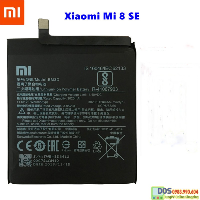 Pin xiaomi mi8 se chính hãng, thay pin mi 8 se lấy ngay