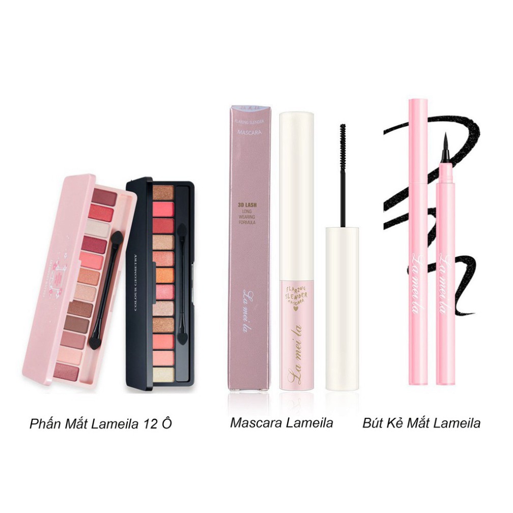 Phấn mắt Lameila 12 Ô - Mascara Lameila siêu mảnh tơi mi - Bút Kẻ Mắt Lameila Trang Điểm Chuyên Nghi