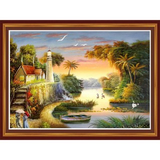 Tranh Thêu Chữ Thập (THÊU TOÀN BỘ) BÌnh Yên Trên Dòng Sông A744 (KHÁCH TỰ THÊU) kt:90x54cm