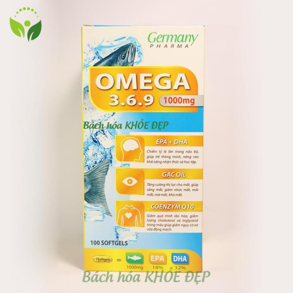 Viên dầu cá Omega 3 6 9 Bổ não, sáng mắt, khỏe mạnh tim mạch, tăng cường trí nhớ - Hộp 100 viên