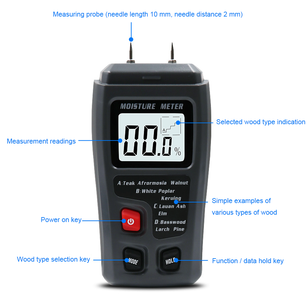 🌸HN Máy đo độ ẩm gỗ có độ chính xác cao cầm tay Máy đo độ ẩm Mật độ Máy đo điện kỹ thuật số Dụng cụ đo