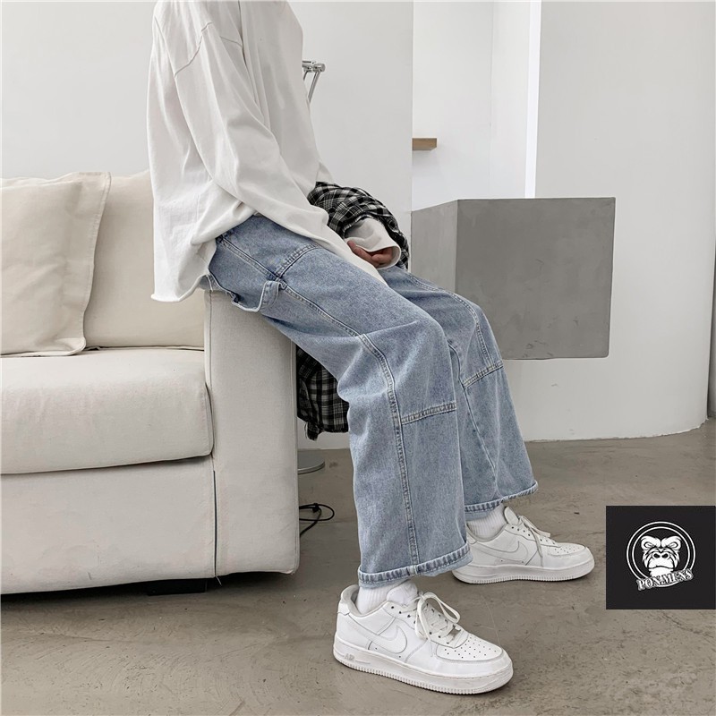 Quần bò suông ống rộng nam nữ có dây trang trí g286 2021 Pon.mens | BigBuy360 - bigbuy360.vn