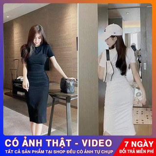 😱𝙂𝙄𝘼́ 𝙍𝙀̉- 𝘾𝙐̛̣𝘾 𝘾𝙃𝘼̂́𝙏😱Váy Body trắng nhún sườn xẻ sau siêu hack dáng ( kèm ảnh thật shop chụp)