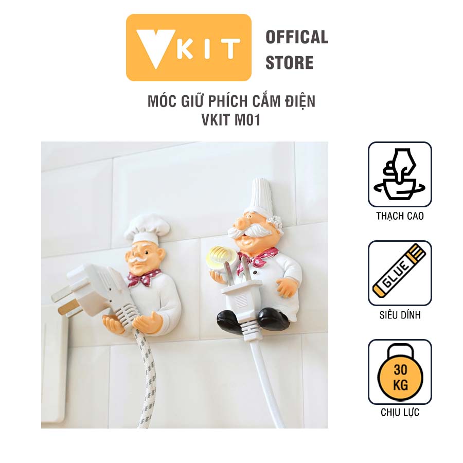 Bộ 2 móc giữ phích cắm điện hình ông đầu bếp siêu ngộ nghĩnh Vkit M01