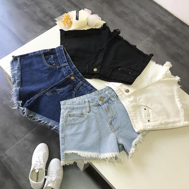 Quần short Denim ống rộng phối rách thời trang hàn quốc