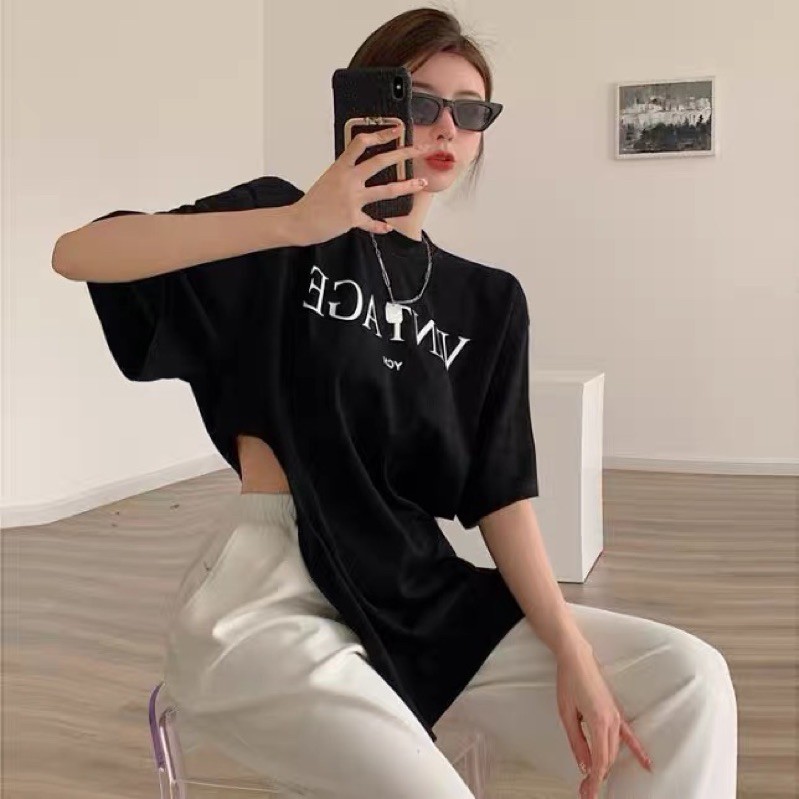 Áo thun form dài VINTAGE SHIRT khoét eo dây kéo bên hông gợi cảm Sam Sam Boutique
