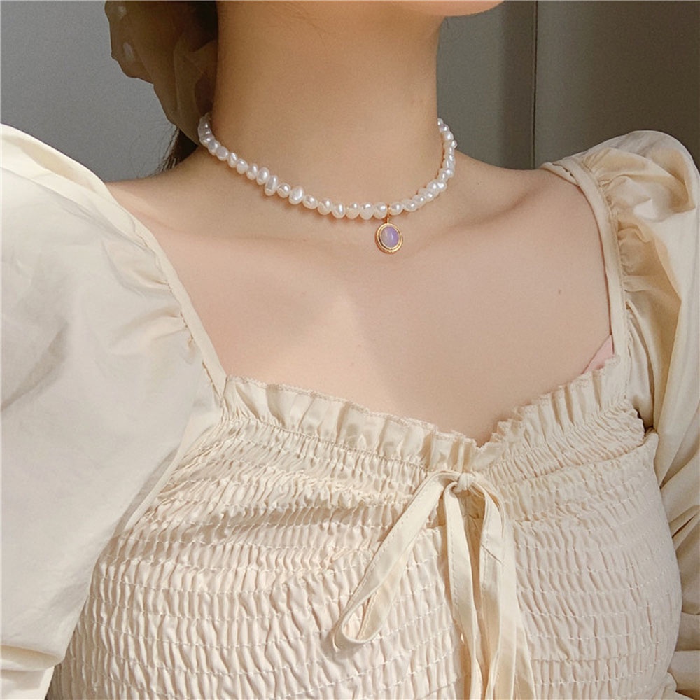 Vòng Cổ Choker Đính Hạt Ngọc Trai Tự Nhiên Nhiều Màu Sang Trọng Phong Cách Pháp Thời Trang Cho Nữ