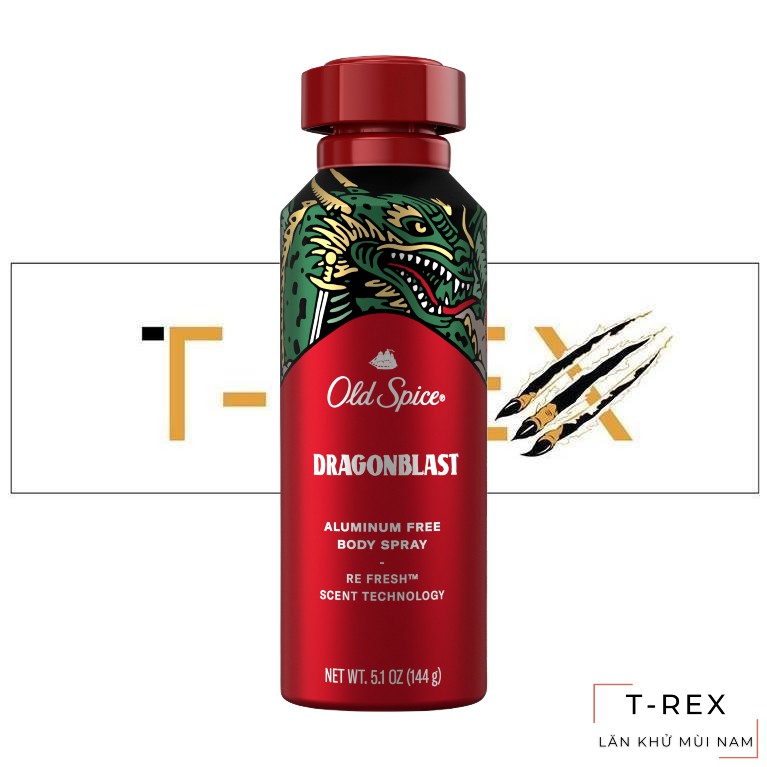 [Hàng AUTH] Xịt Khử Mùi Old Spice Dragonblast Aluminum Free Body Spray Fresh Scent Of Sandalwood & Vanilla 144Gr