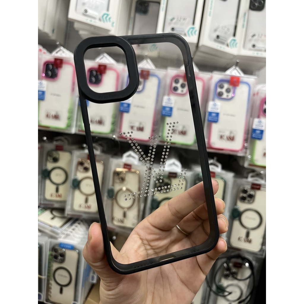 Ốp lưng VIỀN VUÔNG trong gắn đá họa tiết viền màu siêu đẹp iPhone X XS 11 12 13 PRO MAX camera gờ cao