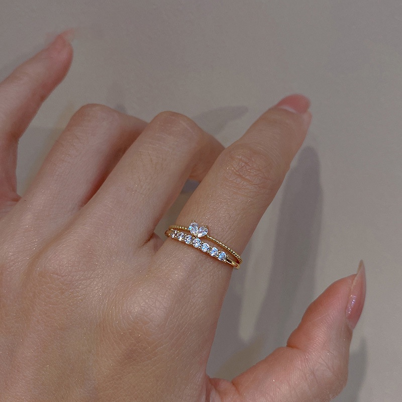 Set 2 Nhẫn Đeo Ngón Trỏ Đính Kim Cương Hình Trái Tim Sang Trọng Thời Trang Dễ Phối Đồ Cho Nữ