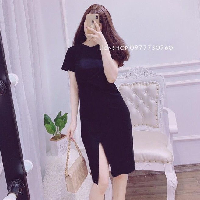 Đầm suông nữ cotton mịn dáng rộng - Váy bầu dáng suông xoắn eo cổ tròn - CM Shop