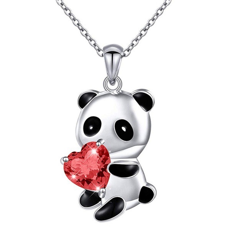 Vòng cổ Mặt Gấu Trúc Đính Đá Sapphire Trái Tim Dễ Thương Cho Nữ