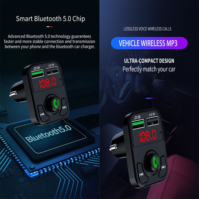 Tẩu Sạc Hai Cổng Usb Bluetooth Fm Aux Nghe Nhạc Mp3 Cho Xe Hơi