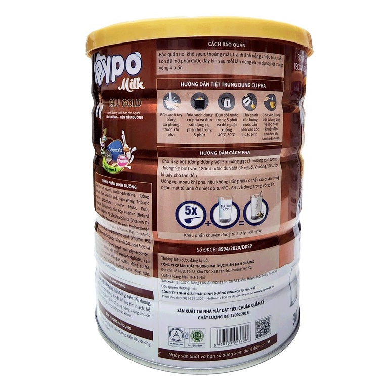 Sữa Bột PYPO GLU GOLD ĐK Dành Cho Người Tiểu Đường - Hộp 900g ( Từ 30 tuổi )