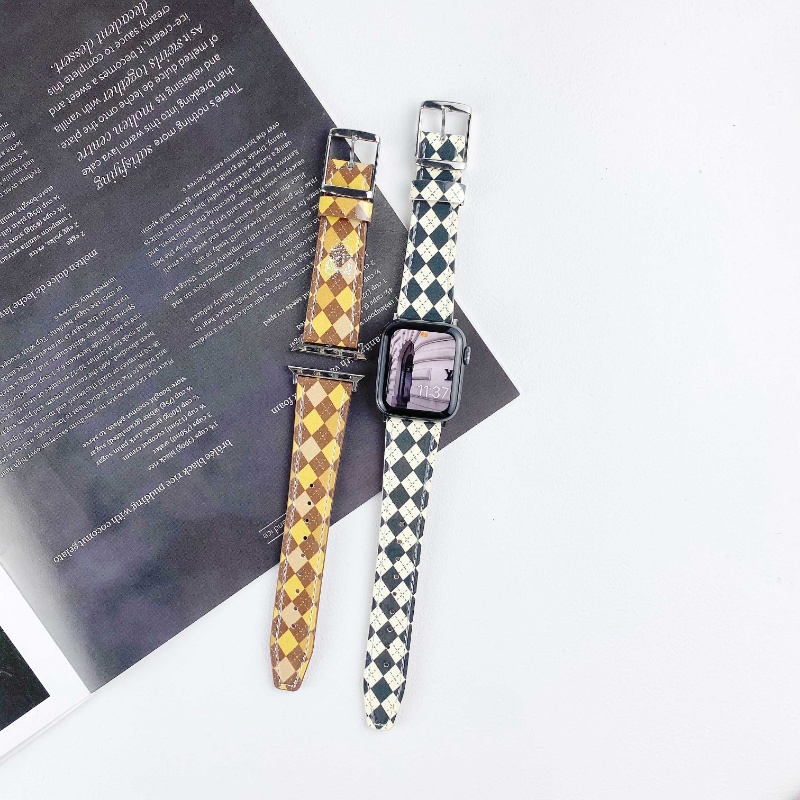 Dây Đeo Đồng Hồ Bằng Da Họa Tiết Kẻ Ô Cho Apple Watch SE 8 7 6 5 4 3 40mm 49mm 44mm 45mm iWatch 38mm 42mm 41mm