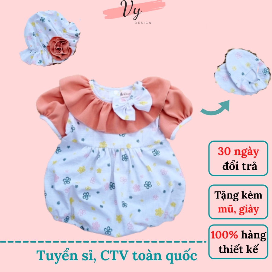 ▲❍Body bé gái mùa hè VY DESIGN. Bodysuit cho tặng kèm mũ và giầy, chất đẹp. Quà đầy tháng, thôi nôi