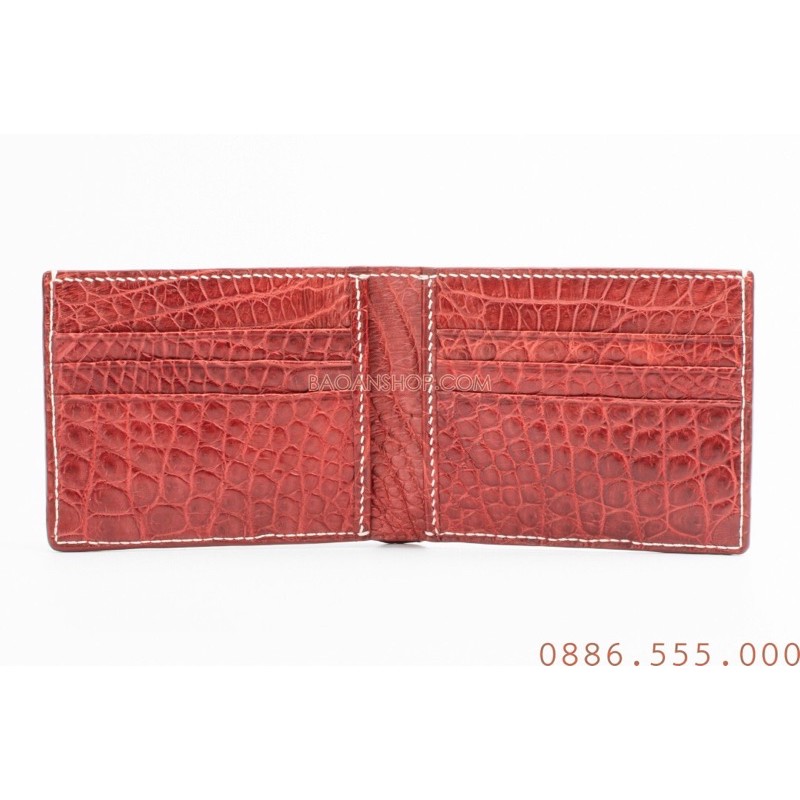 Ví da cá sấu hai mặt cao cấp khâu tay màu nâu đỏ dáng ngang dành cho nam 100%🐊 #VKT0308, Bóp ví nam