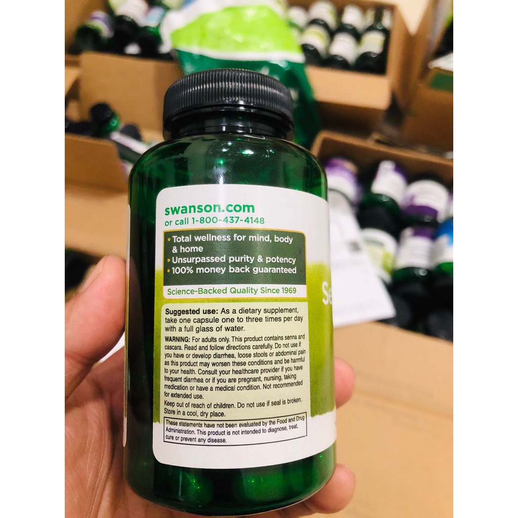 Viên uống hỗ trợ đường ruột chướng bụng táo bón Swanson Premium Senna, Cascara & Psyllium Complex 90 Viên của Mỹ