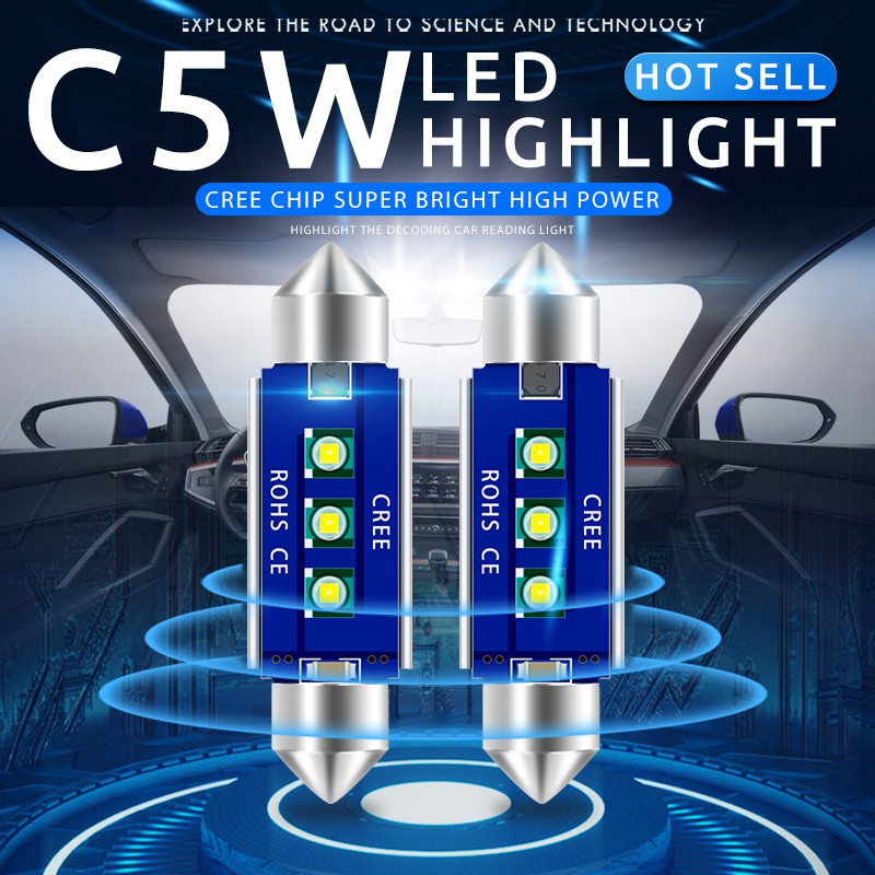 Bóng LED Kevanly ánh sáng trắng siêu sáng 12V C5W 31/36/39/41MM chip XPG không bị lỗi Canbus gắn trần xe ô tô