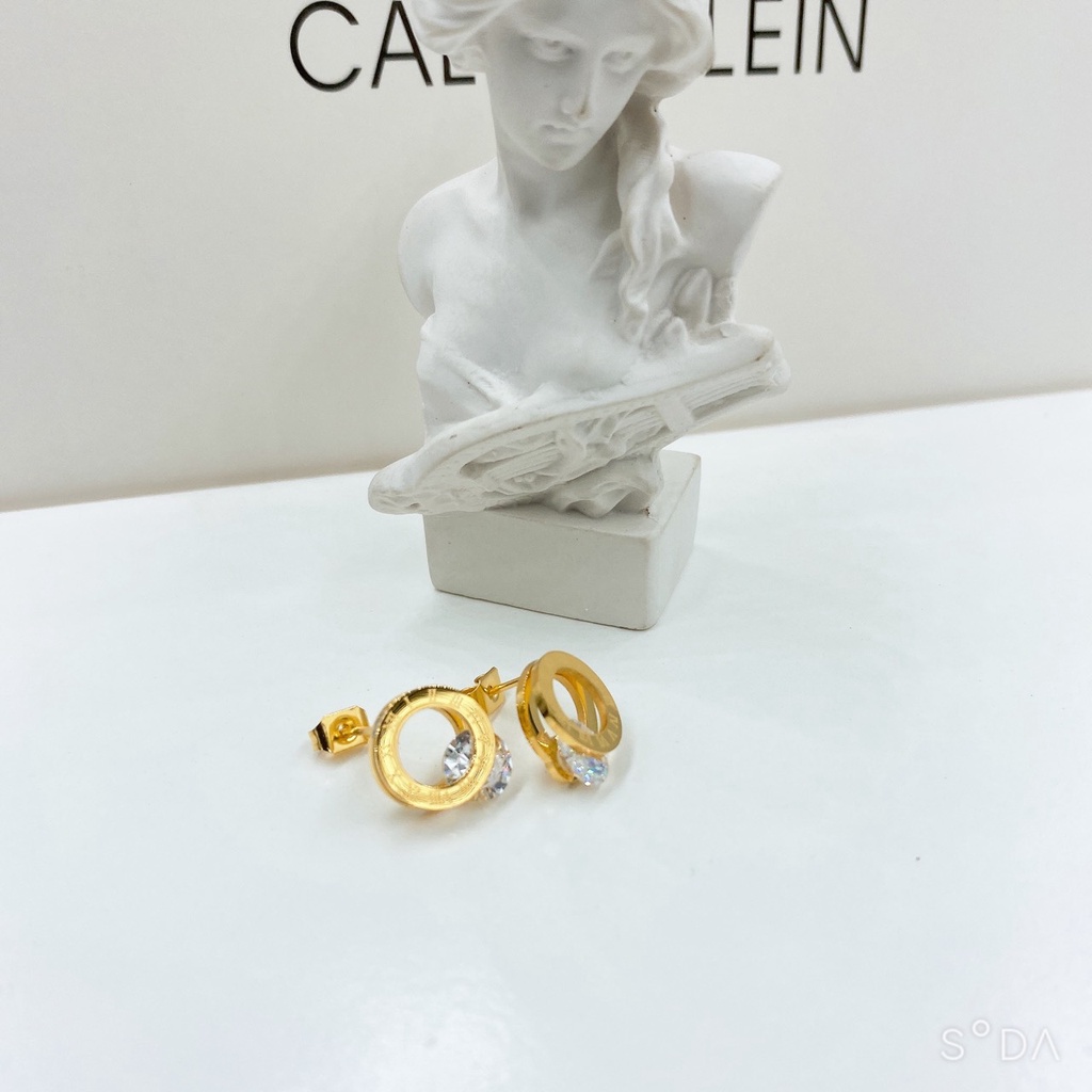 [FreeShip] Bông tai nữ titan la mã đính đá E4-107a - CAM KẾT KHÔNG BAY MÀU