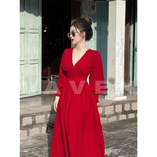 [Mẩu Mới] Đầm Maxi Cổ V Tay Dài Thanh Lịch
