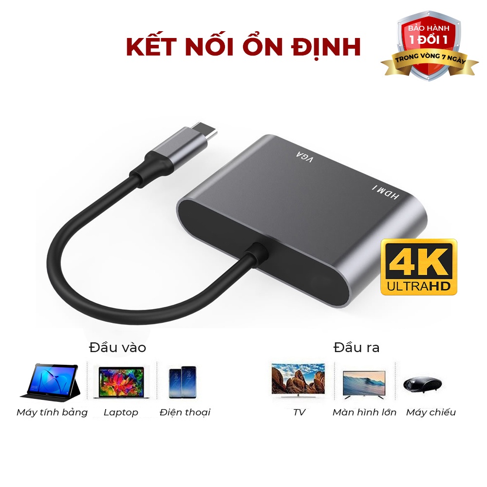 Cáp chuyển đổi TYPE C qua HDMI và VGA 4k tránh nhiễu từ trường,chất lượng cao thích hợp với nhiều dòng máy và laptop táo