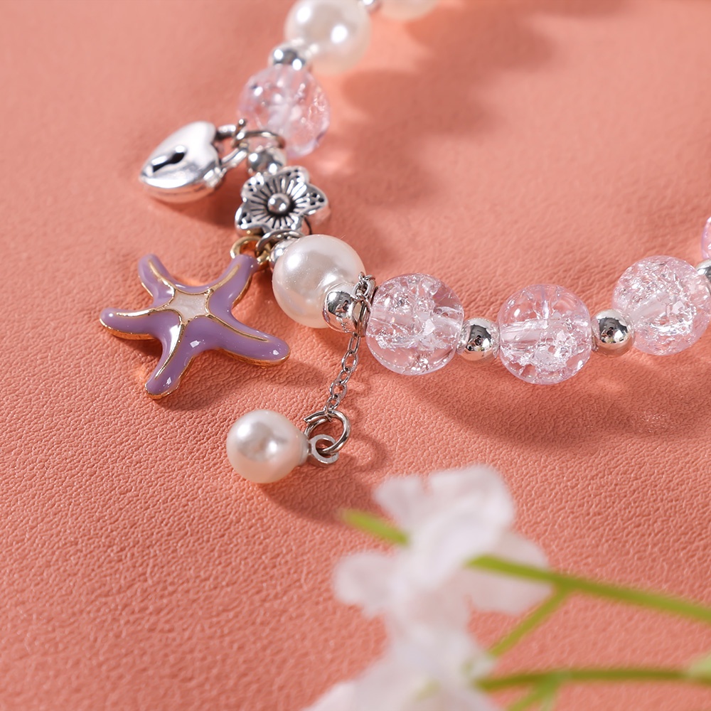 Vòng Tay Xâu Hạt Ngọc Trai Mặt Hình Thỏ Và Hoa Dễ Thương Dành Cho Nữ