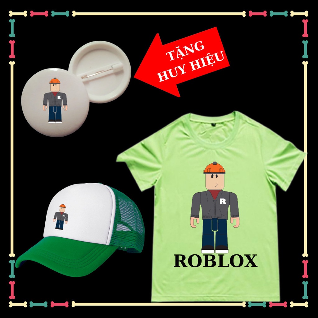 Áo thun bé trai Roblox siêu ngầu, vải chất, đủ size áo từ 10kg đến 90kg, mũ lưỡi trai bé trai, kèm huy hiệu dễ thương