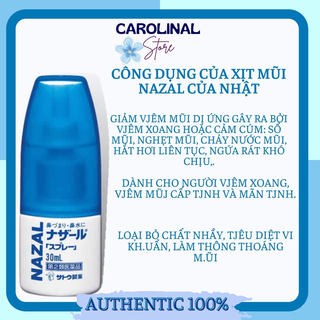 Xịt mũi nazal nhật [Hiệu quả 100%-Hàng Auth]  Xịt thông mũi Nazal 30ml