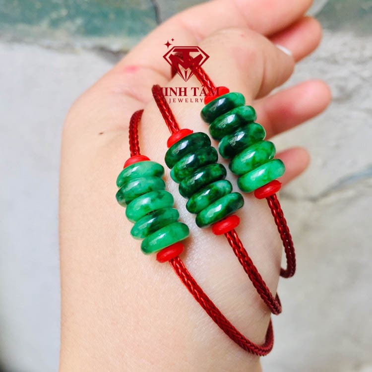Vòng tay đồng điếu ngọc sơn thủy,Đồng điếu ngọc sơn thủy mix dây cước kim loại-Minh Tâm Jewelry
