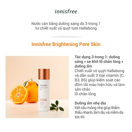 Nước cân bằng dưỡng sáng da 3 trong 1 Innisfree Brightening Pore Skin 150ML – Innisfree Cần Thơ.