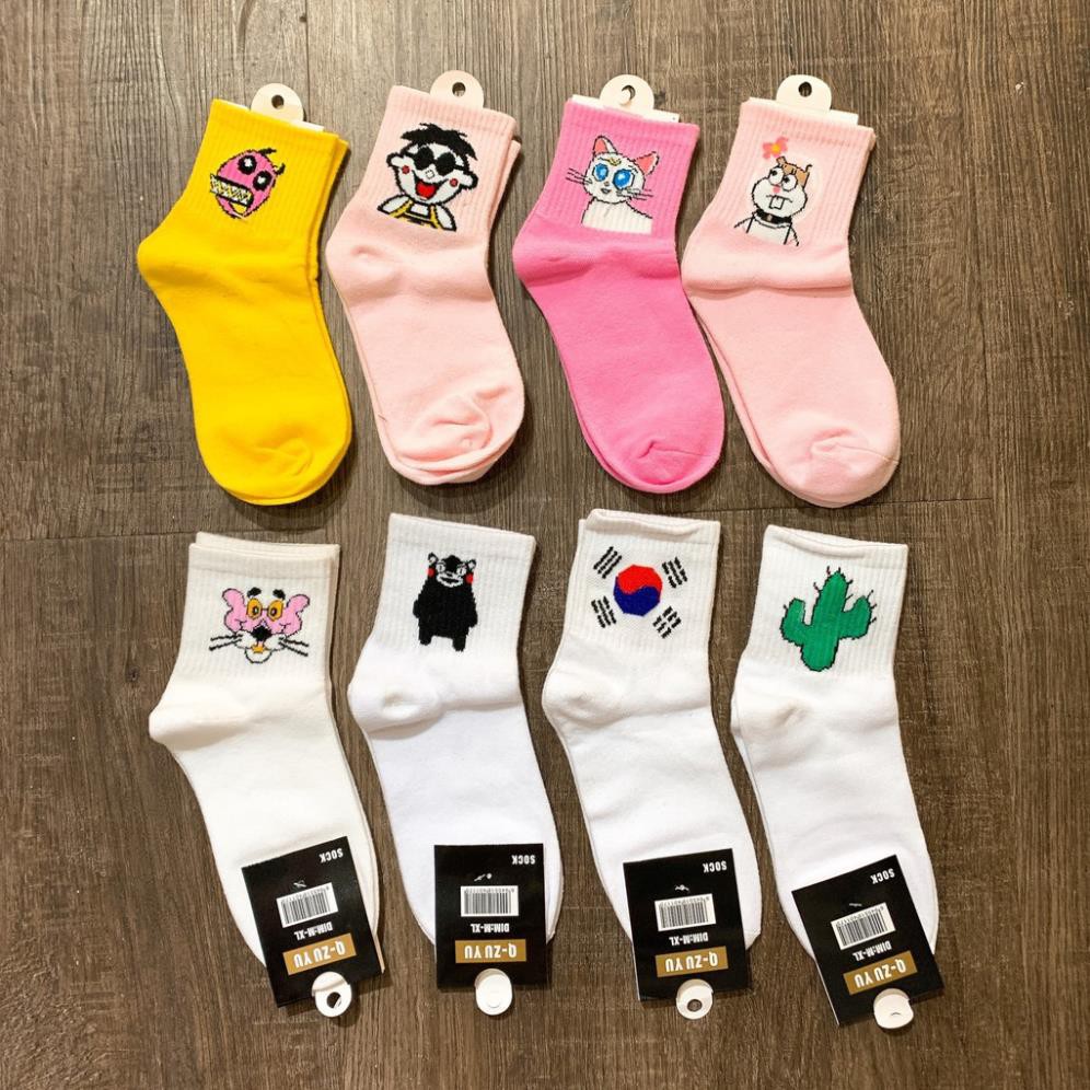 Tất cổ cao Màu trơn In hình hoạt hình Dễ thương Cute Tất gân cao cổ trơn Chất Cotton
