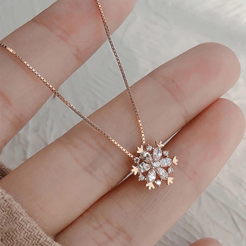 Dây chuyền mặt bông tuyết đính đá zircon phong cách Hàn Quốc sang trọng