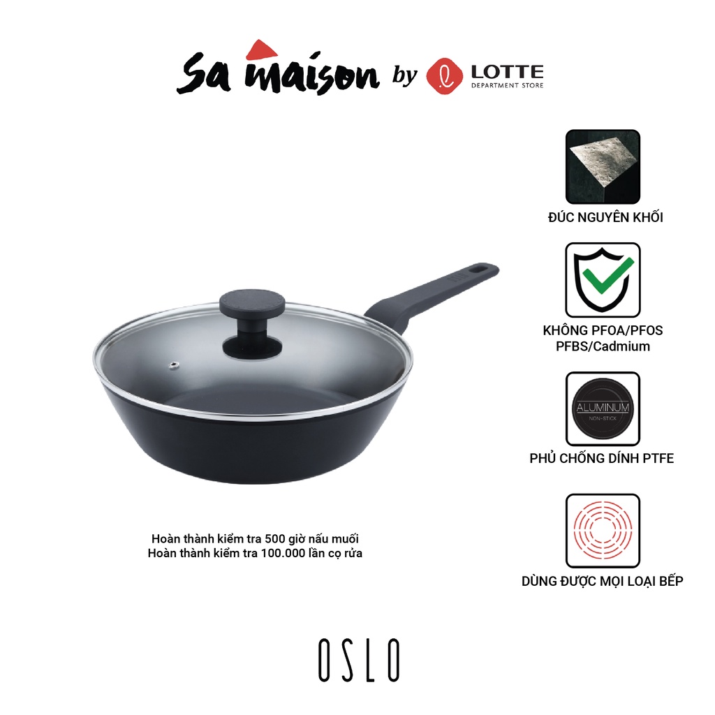 Chảo sâu lòng nhôm đúc chống dính kèm nắp kính Oslo Nord Hàn Quốc - Size 28cm