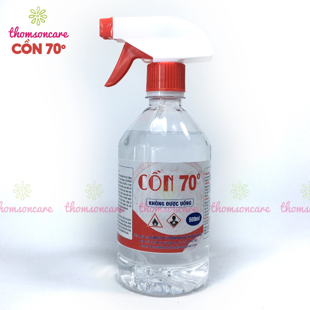 Cồn 70 độ xịt sát trùng kháng khuẩn nhanh, rửa tay khô y tế chai 500ml có vòi phun, vệ sinh đồ dùng