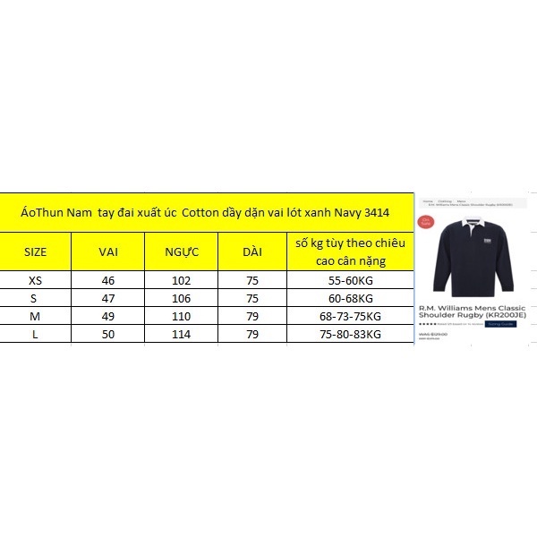 Áo Cổ Polo Tay Dài RM WILLIAMS Xuất Úc - 3414 Cotton Dầy_Mùa Thu-Đông