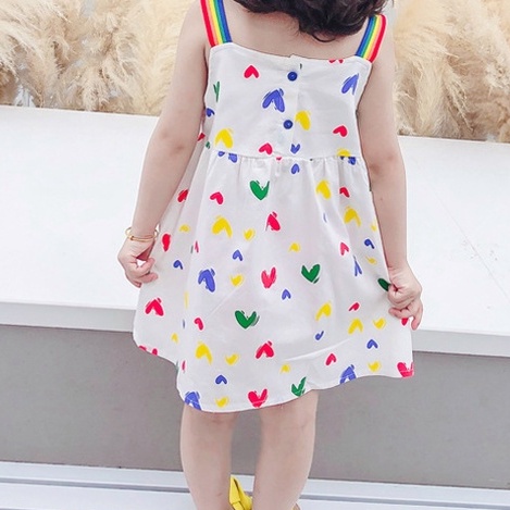 váy dây treo cho bé gái mùa hè đầm em bé trái tim in 1-6 Tuổi
